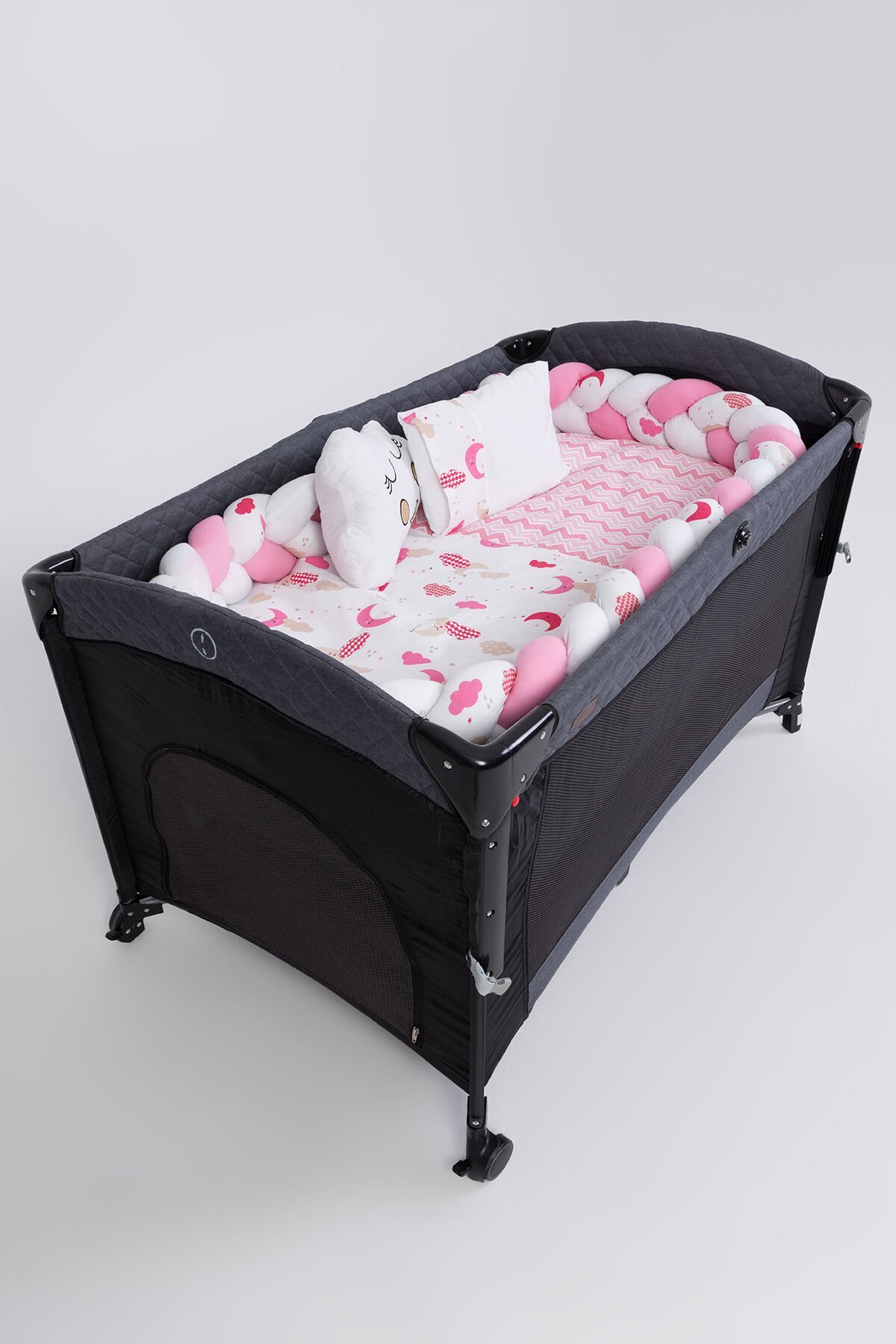 MARAL Örgülü Park Beşik Uyku Seti Pembe 70x110, 70x120, 70x130, 60x120