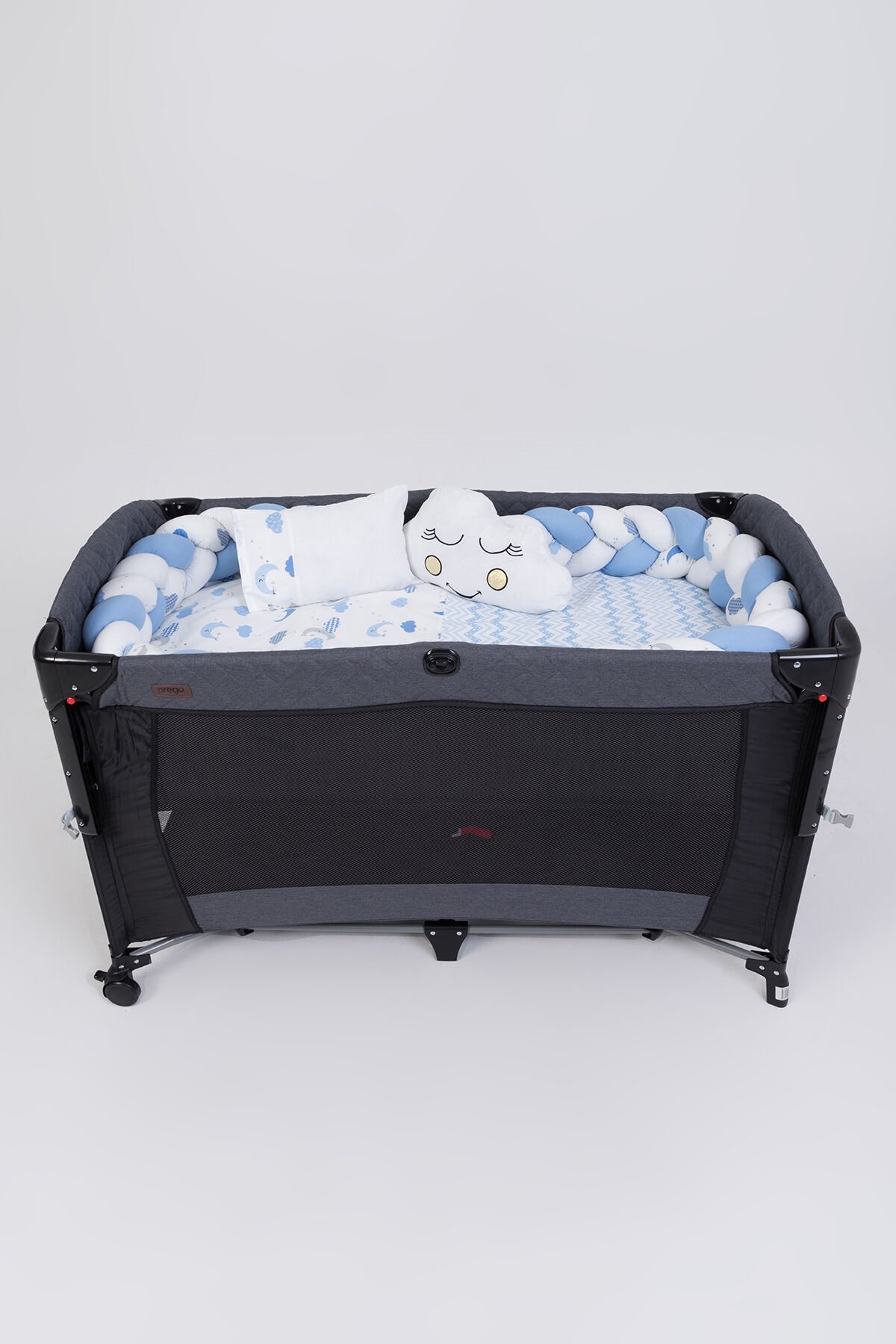 MARAL Örgülü Park Beşik Uyku Seti Mavi 70x110, 70x120, 70x130, 60x120