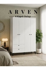Arven 4 Kapılı 2 Çekmeceli Dolap, Gardrop Beyaz