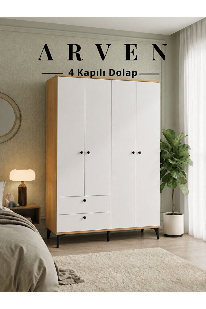 Arven 4 Kapılı 2 Çekmeceli Dolap, Gardrop Çok Renkli