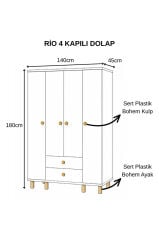 Rio 4 Kapılı 2 Çekmeceli Gardrop